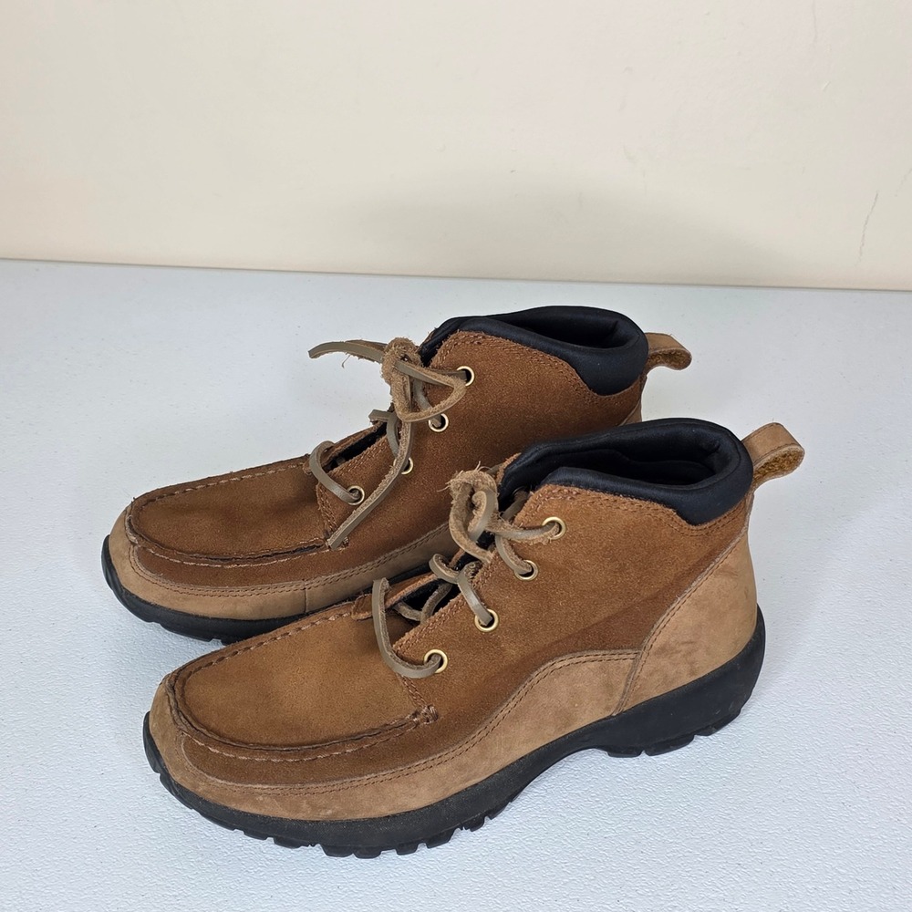 Lands End Hiking Boots Women 8B Brown Suede Moc Toe Lace Up Outdoors Rustic